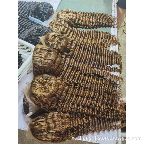 Brazilian Highlight Honey Blonde Pre-plucked Virgin Human Hair Deep Wave Lace Frontal Wigs For White and Black Women